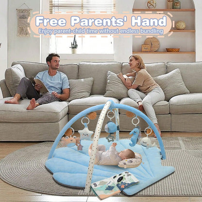 Soft & Breathable Baby Play Gym Mat, Oversize Baby Tummy Time Play Mat Anti-Slip Back With 6 Detachable Toys For Sensory Exploration Motor Skill Development, Newborn Essentials Shower Gift Activity Ma