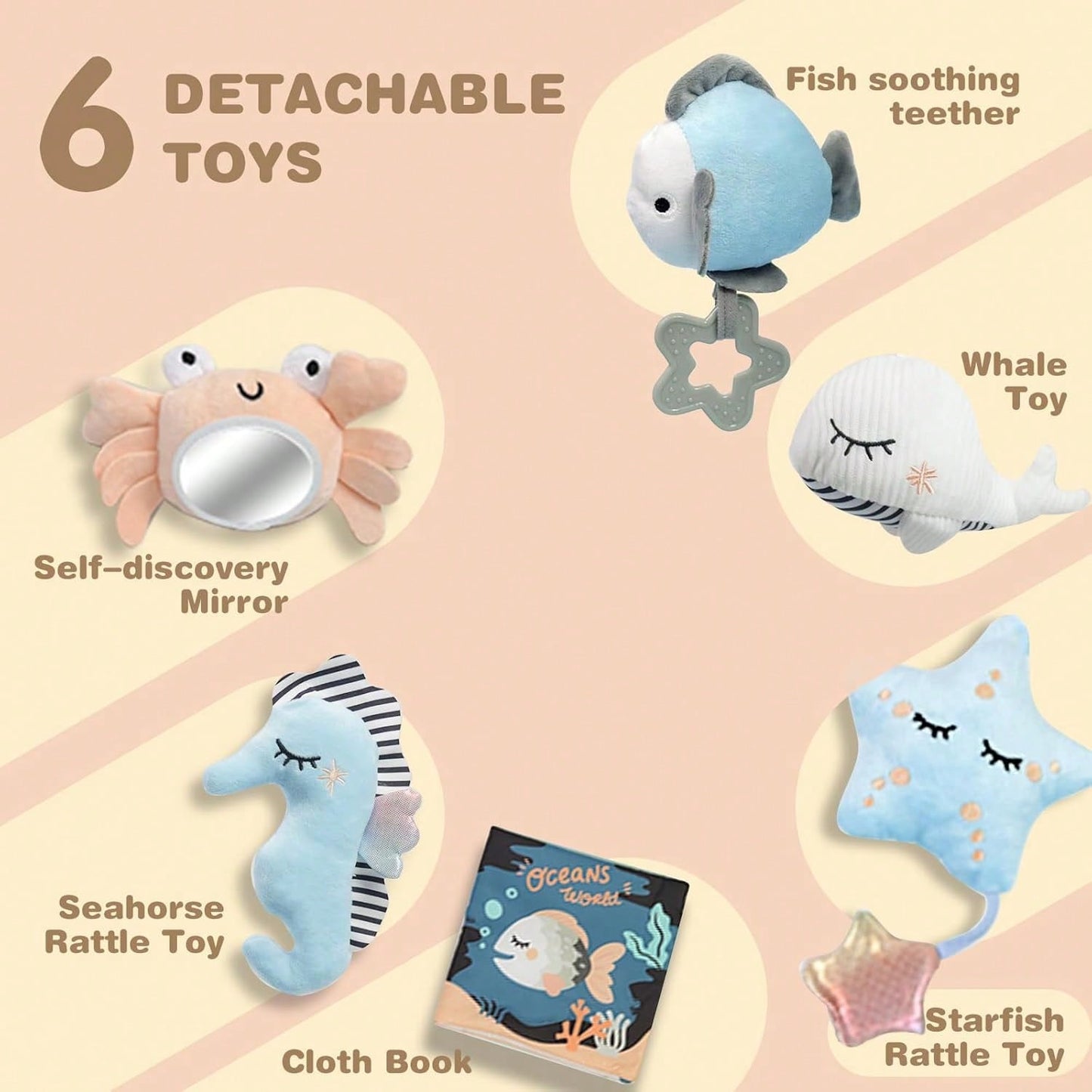 Soft & Breathable Baby Play Gym Mat, Oversize Baby Tummy Time Play Mat Anti-Slip Back With 6 Detachable Toys For Sensory Exploration Motor Skill Development, Newborn Essentials Shower Gift Activity Ma