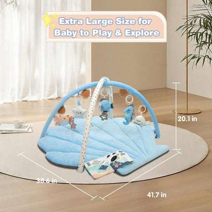 Soft & Breathable Baby Play Gym Mat, Oversize Baby Tummy Time Play Mat Anti-Slip Back With 6 Detachable Toys For Sensory Exploration Motor Skill Development, Newborn Essentials Shower Gift Activity Ma