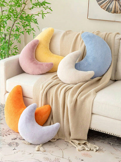Soft Faux Fur Moon Shaped Decorative Throw Pillow, Suitable For Bedroom, Bed And Sofa, Easter Decor Cushion, Applicable For Spring Sofa, Bedroom, Living Room, Light Pink