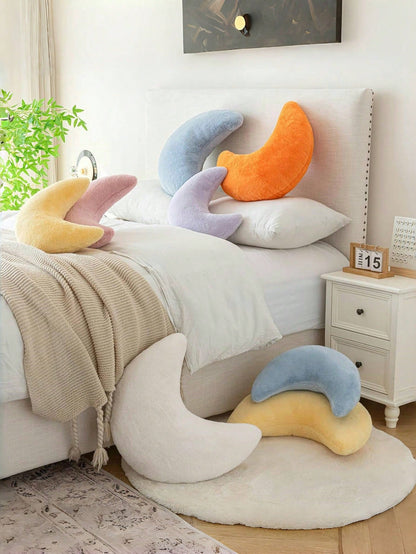 Soft Faux Fur Moon Shaped Decorative Throw Pillow, Suitable For Bedroom, Bed And Sofa, Easter Decor Cushion, Applicable For Spring Sofa, Bedroom, Living Room, Light Pink