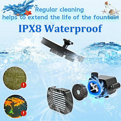 Solar Fountain Water Pump For Bird Bath, New Upgraded Mini Solar Powered Fountain Pump 1W/1.5W Free Standing Solar Panel Kit Water Fountain For Garden, Pond, Pool, And Outdoor