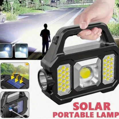 Solar Handheld Flashlight With USB Cable, 6 Modes Rechargeable Multifunction Lights Super Bright LED Searchlight, Lightweight Waterproof Portable Spotlight For Fishing Outdoor Camping Emergencies