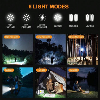 Solar Handheld Flashlight With USB Cable, 6 Modes Rechargeable Multifunction Lights Super Bright LED Searchlight, Lightweight Waterproof Portable Spotlight For Fishing Outdoor Camping Emergencies
