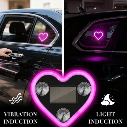 Solar Powered Heart-Shaped Neon LED Car Rear Window Light, Wireless Atmosphere Decoration, Popular Car LED Window Heart-Shaped Atmosphere Light, Solar Powered Car Interior Neon USB Decor, 3.7V+300mAh