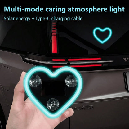 Solar Powered Heart-Shaped Neon LED Car Rear Window Light, Wireless Atmosphere Decoration, Popular Car LED Window Heart-Shaped Atmosphere Light, Solar Powered Car Interior Neon USB Decor, 3.7V+300mAh