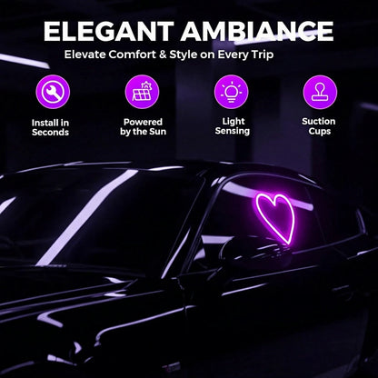 Solar Powered Heart-Shaped Neon LED Car Rear Window Light, Wireless Atmosphere Decoration, Popular Car LED Window Heart-Shaped Atmosphere Light, Solar Powered Car Interior Neon USB Decor, 3.7V+300mAh