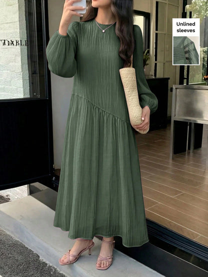 Solavon New Solid Color Loose Fit Comfortable Vacation Versatile Lantern Sleeve Dress Unlined Sleeves Unlined Sleeves Unlined Sleeves Unlined Sleeves