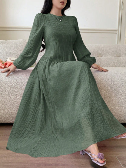 Solavon New Solid Color Loose Fit Comfortable Vacation Versatile Lantern Sleeve Dress Unlined Sleeves Unlined Sleeves Unlined Sleeves Unlined Sleeves