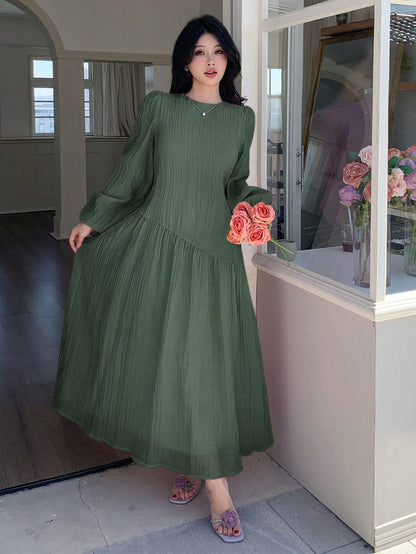 Solavon New Solid Color Loose Fit Comfortable Vacation Versatile Lantern Sleeve Dress Unlined Sleeves Unlined Sleeves Unlined Sleeves Unlined Sleeves