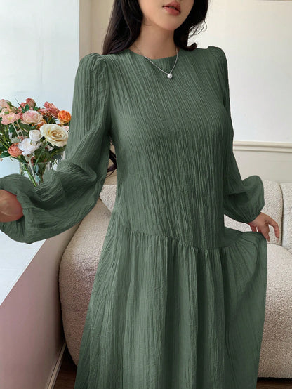 Solavon New Solid Color Loose Fit Comfortable Vacation Versatile Lantern Sleeve Dress Unlined Sleeves Unlined Sleeves Unlined Sleeves Unlined Sleeves