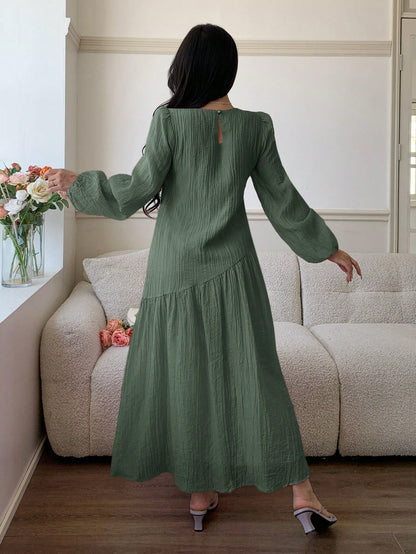 Solavon New Solid Color Loose Fit Comfortable Vacation Versatile Lantern Sleeve Dress Unlined Sleeves Unlined Sleeves Unlined Sleeves Unlined Sleeves