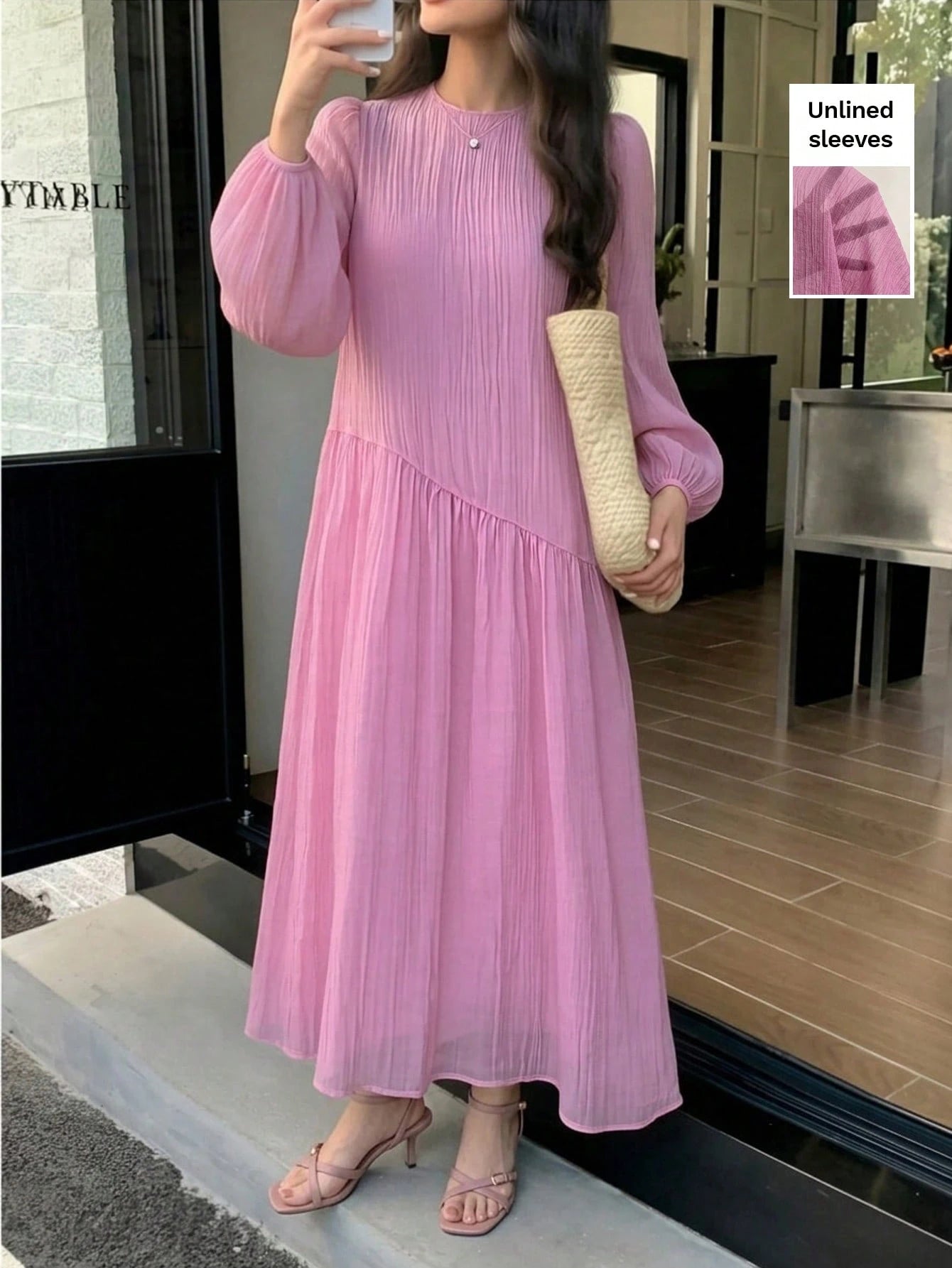 Solavon New Solid Color Loose Fit Comfortable Vacation Versatile Lantern Sleeve Dress Unlined Sleeves Unlined Sleeves Unlined Sleeves Unlined Sleeves