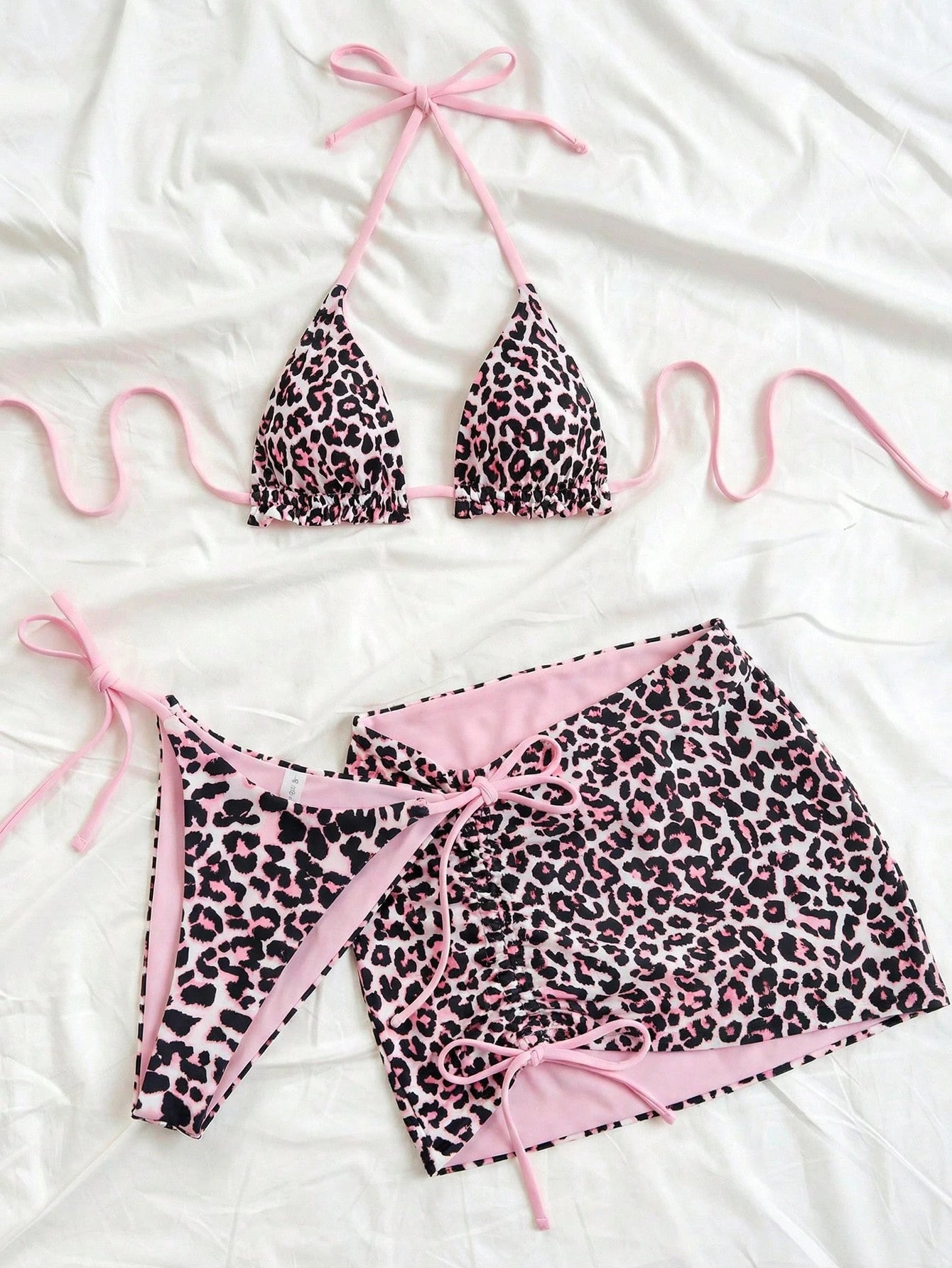 Soleia Plus Size Women Leopard Print Contrast Red Bikini 3 Pieces Set Plus Size Bathing Suits Women