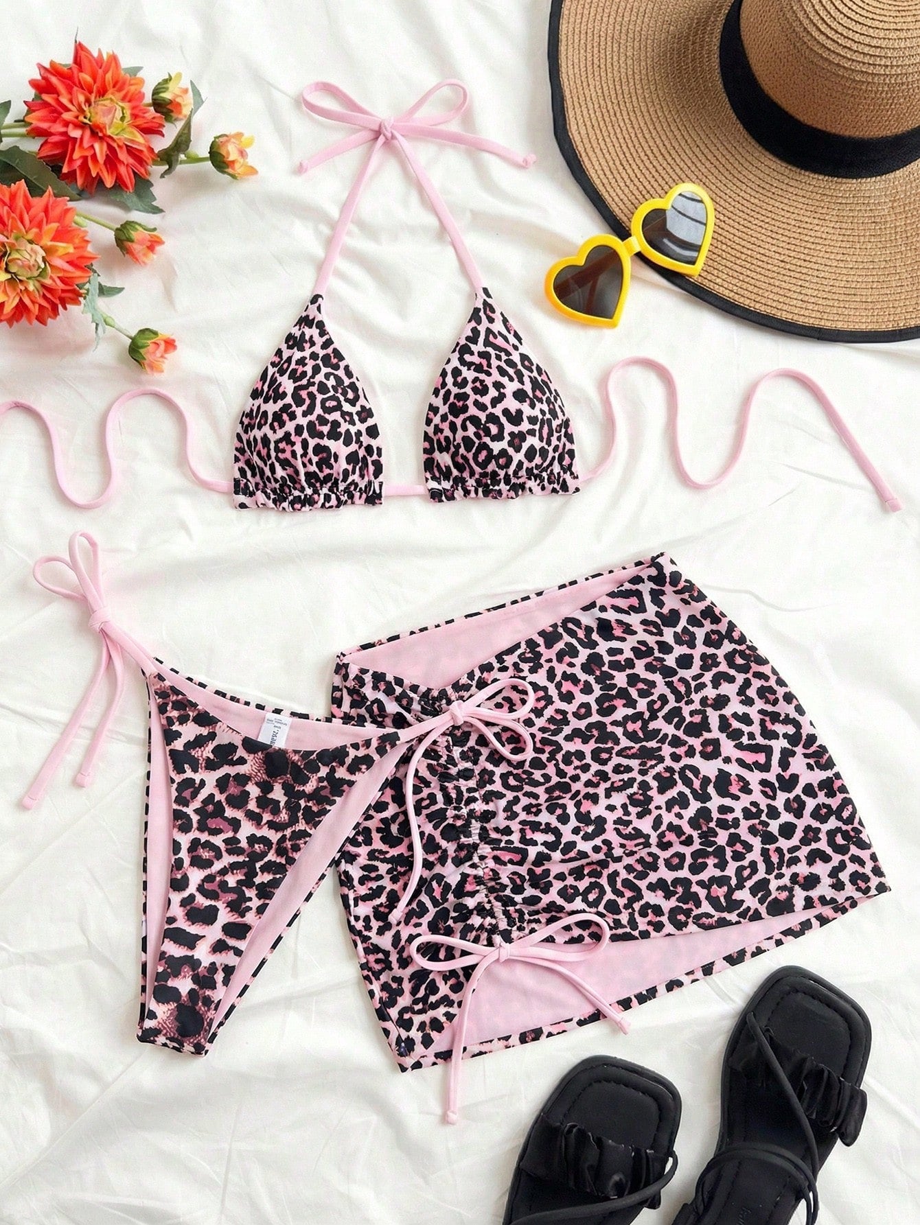 Soleia Plus Size Women Leopard Print Contrast Red Bikini 3 Pieces Set Plus Size Bathing Suits Women