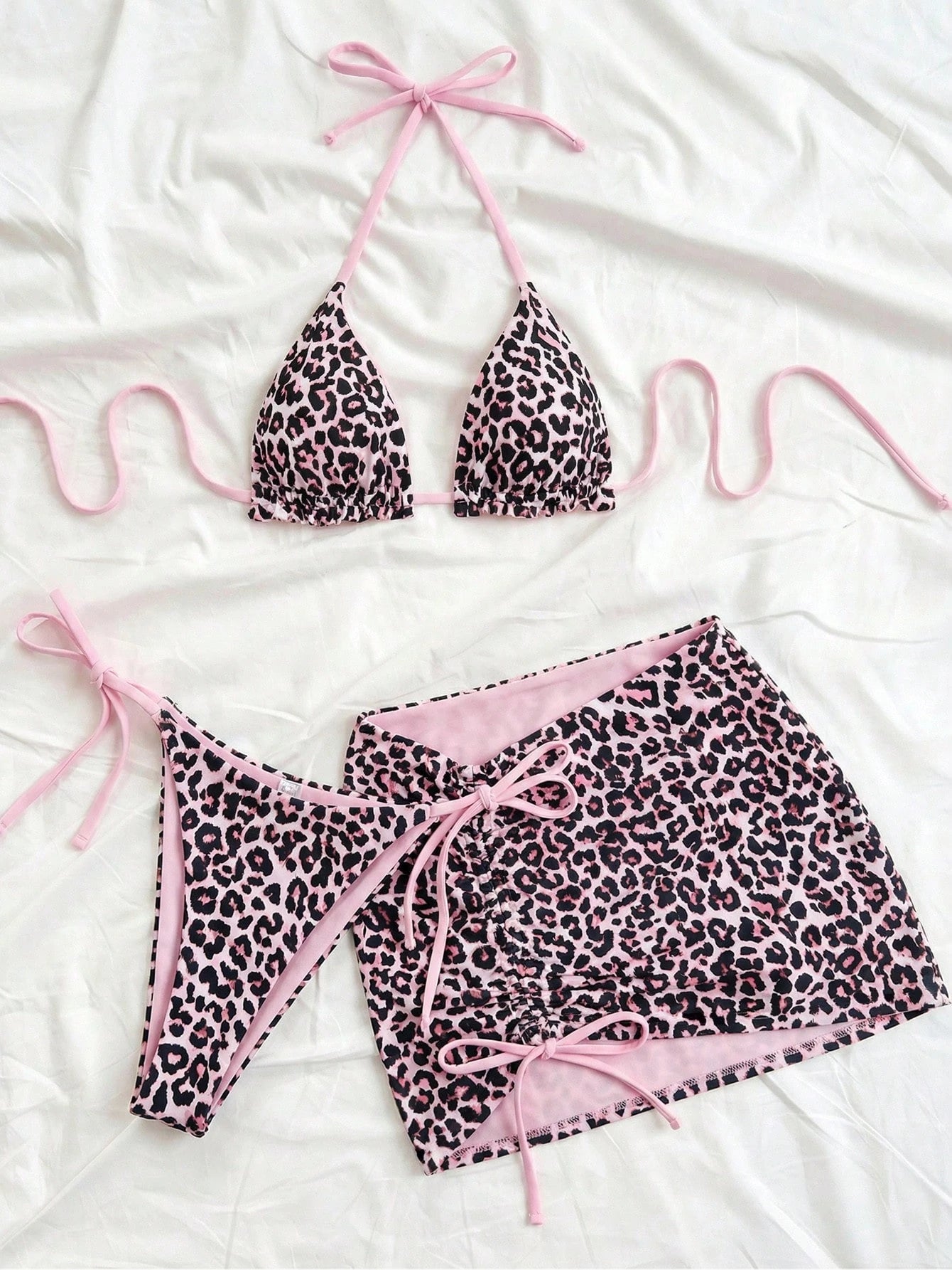 Soleia Plus Size Women Leopard Print Contrast Red Bikini 3 Pieces Set Plus Size Bathing Suits Women