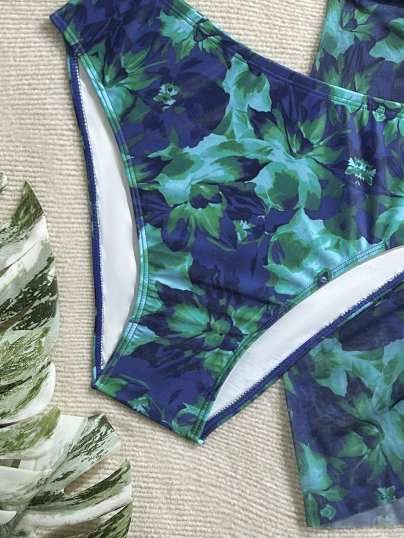Soleia Plus Size Women Navy Blue Summer Beach Floral Halter Tie Bikini Swimwear Set With Skirt Cover-Up,Vacation Holiday Carnival Outfits For Women Sexy