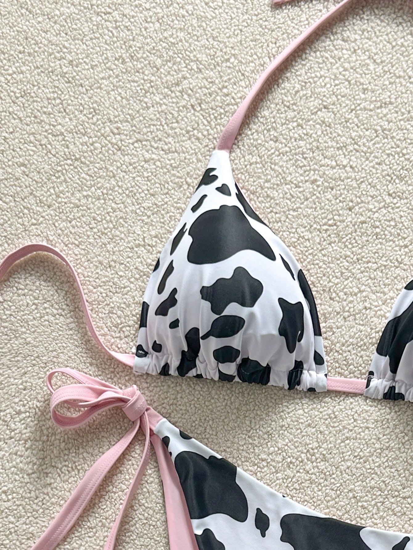 Soleia Plus Size Women'S Cow Print Contrast Color Fuchsia Reversible Halter Tie Bikini Two Pieces Set Bathing Suits For Women Swimsuits For Woman