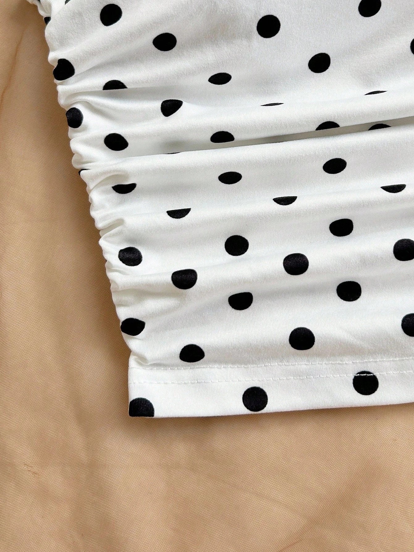 Soleia Polka Dot Top Women's Y2K Polka Dot Print Ruched Asymmetric Shoulder Top Asual Blouses For Ladies Winter Clothes No Chest Padding