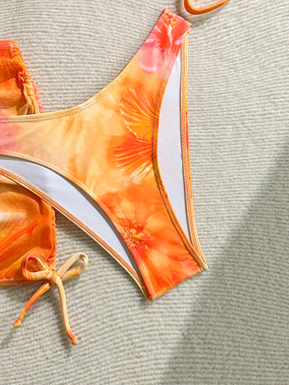 Soleia Women's Floral Resort Beach Vacation Vacation Multi-Piece Outfit Set, Fashionable For Summer Orange Tropical