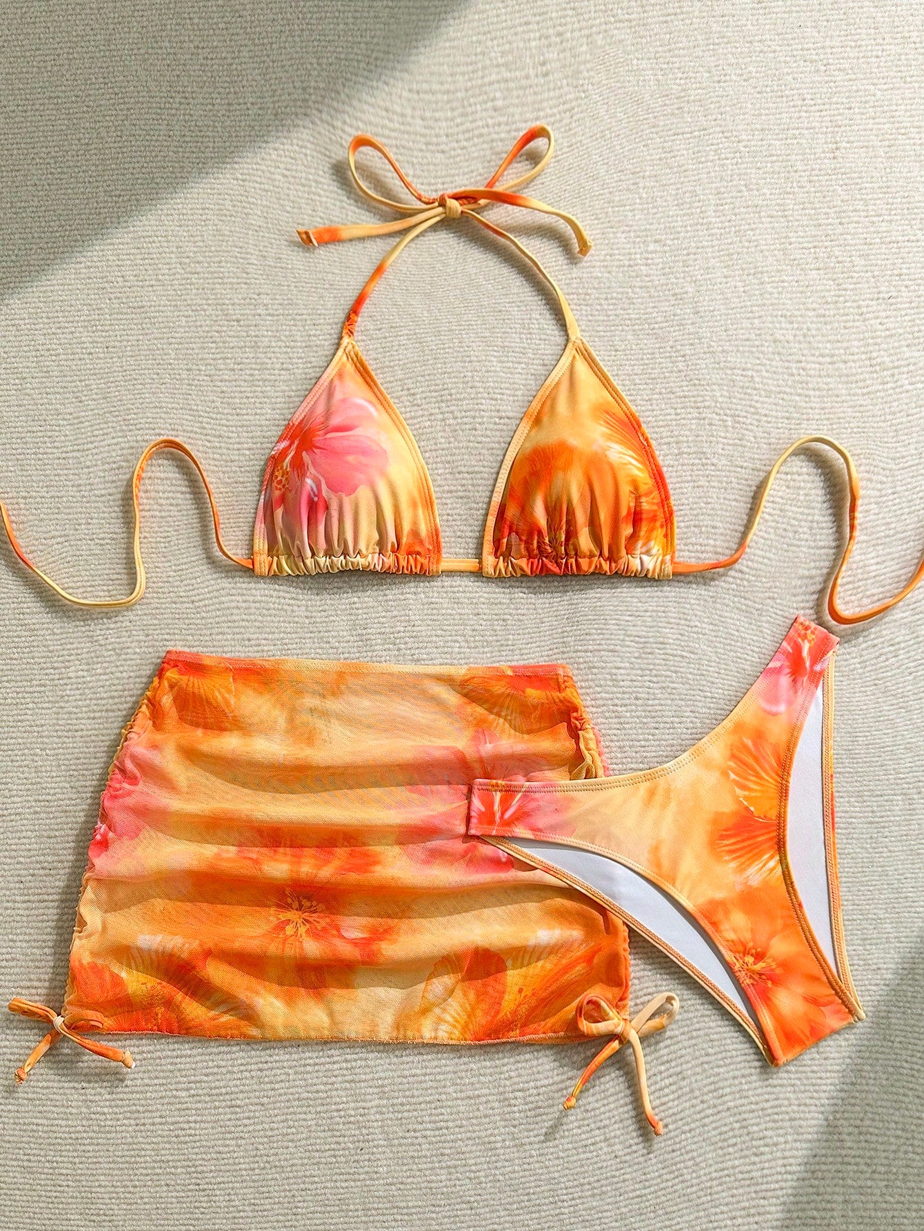 Soleia Women's Floral Resort Beach Vacation Vacation Multi-Piece Outfit Set, Fashionable For Summer Orange Tropical