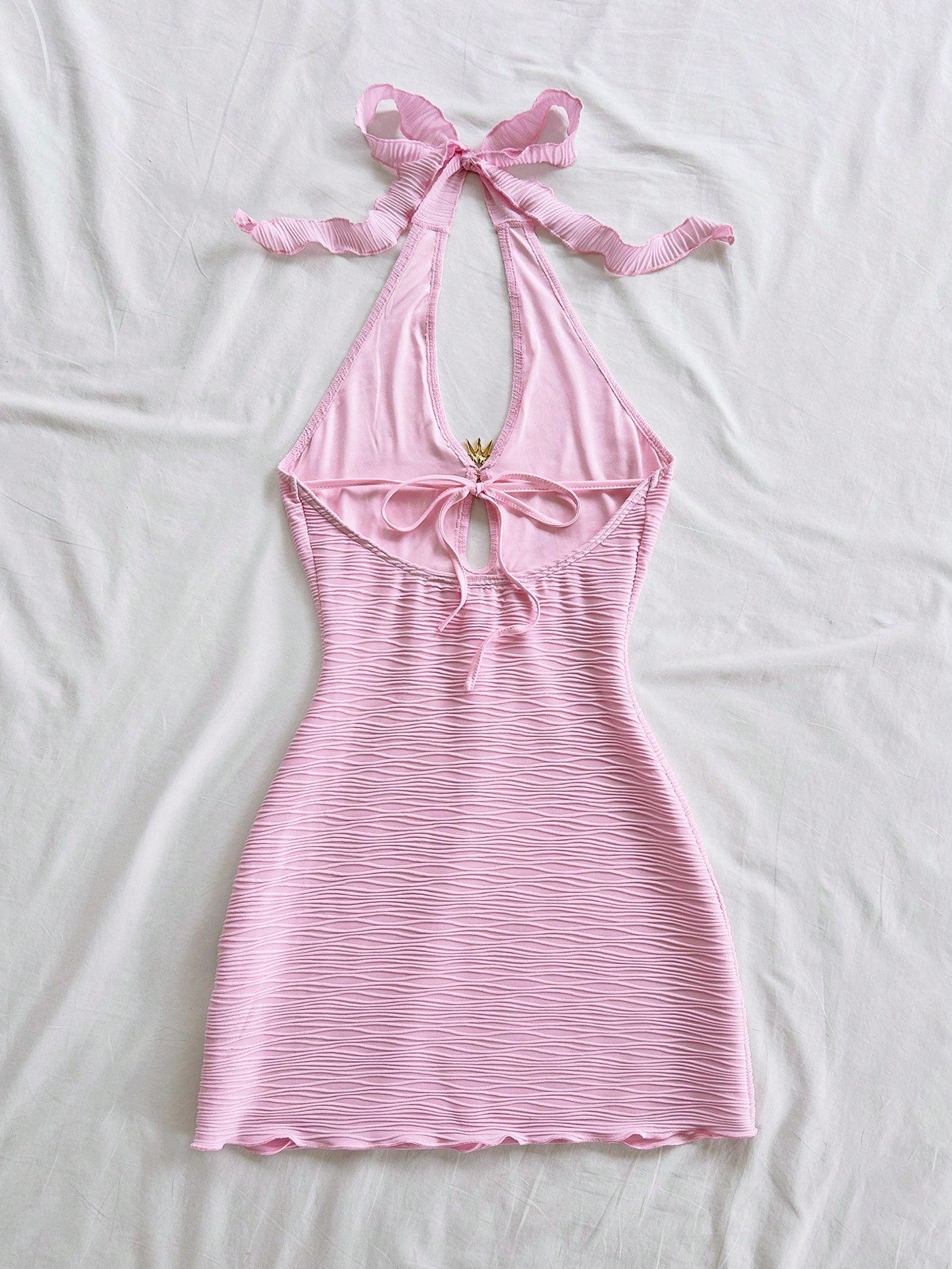 Soleia Women's Light Pink Summer Casual Beach Holiday Vacation Summer Dress,Elegant Bohemian Strapless Backless Textured Knit Mini Dress,No Chest Padding