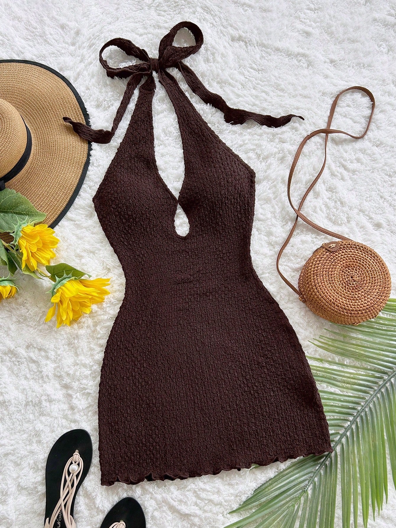 Soleia Women's Light Pink Summer Casual Beach Holiday Vacation Summer Dress,Elegant Bohemian Strapless Backless Textured Knit Mini Dress,No Chest Padding