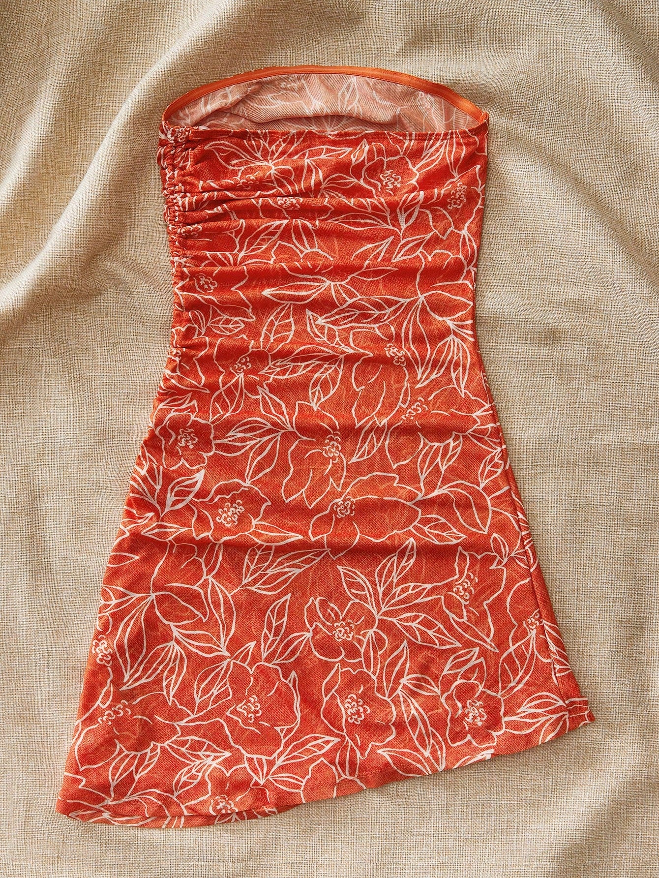 Soleia Women's Summer Holiday Floral Print Slim Fit Side Drawstring Bandeau Dress