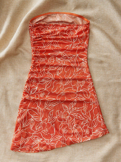 Soleia Women's Summer Holiday Floral Print Slim Fit Side Drawstring Bandeau Dress