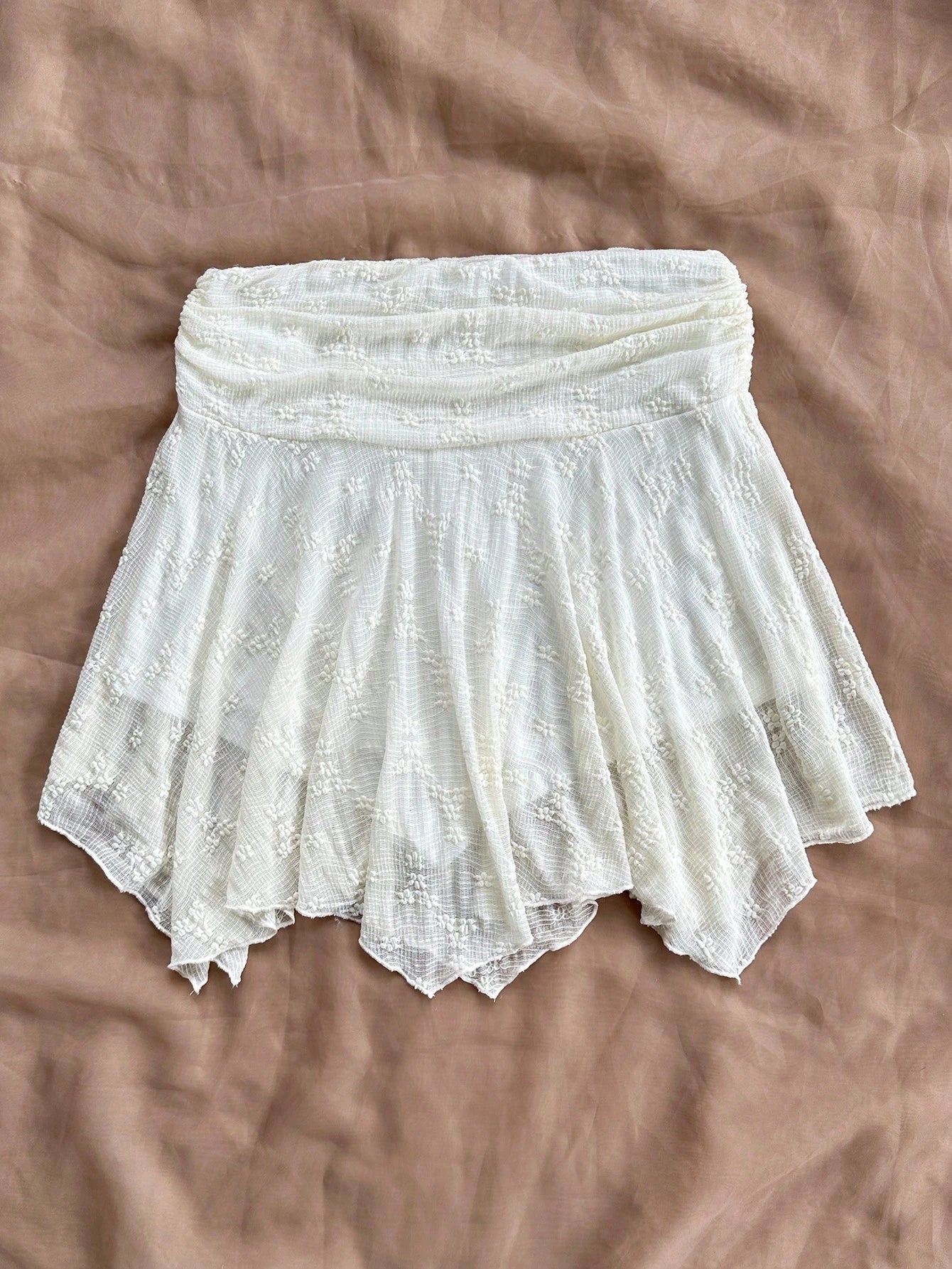 Soleia Women WYWH Vacation Asymmetric Hem Knit Skirt, White Skirt, High Waist A-Line Skirt, Suitable For Summer, Graduation, Wedding