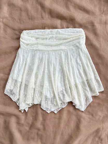 Soleia Women WYWH Vacation Asymmetric Hem Knit Skirt, White Skirt, High Waist A-Line Skirt, Suitable For Summer, Graduation, Wedding
