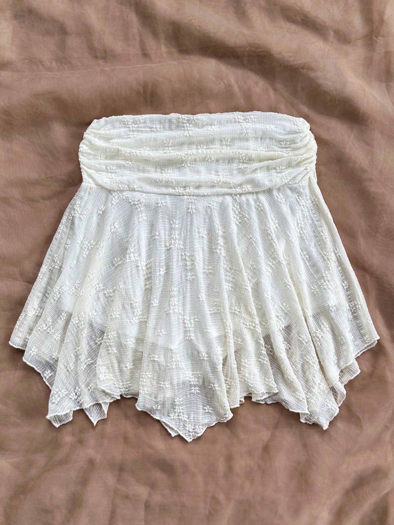 Soleia Women WYWH Vacation Asymmetric Hem Knit Skirt, White Skirt, High Waist A-Line Skirt, Suitable For Summer, Graduation, Wedding
