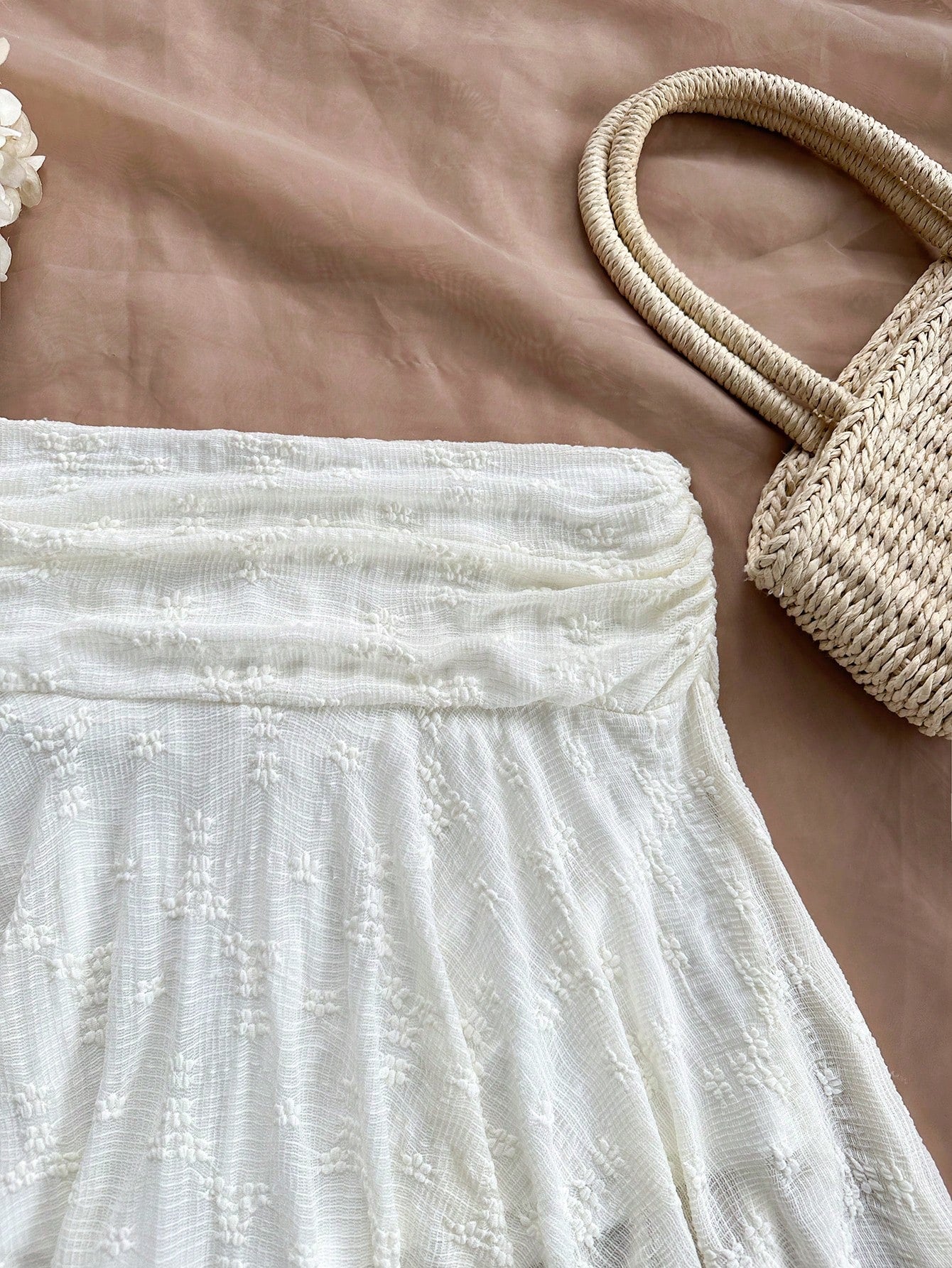 Soleia Women WYWH Vacation Asymmetric Hem Knit Skirt, White Skirt, High Waist A-Line Skirt, Suitable For Summer, Graduation, Wedding