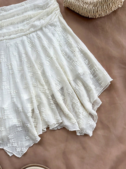 Soleia Women WYWH Vacation Asymmetric Hem Knit Skirt, White Skirt, High Waist A-Line Skirt, Suitable For Summer, Graduation, Wedding