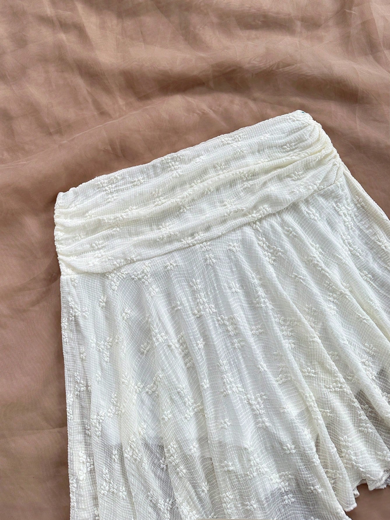 Soleia Women WYWH Vacation Asymmetric Hem Knit Skirt, White Skirt, High Waist A-Line Skirt, Suitable For Summer, Graduation, Wedding