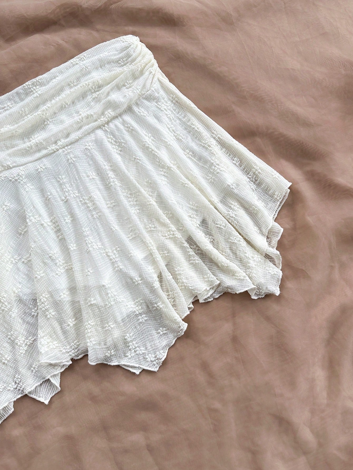 Soleia Women WYWH Vacation Asymmetric Hem Knit Skirt, White Skirt, High Waist A-Line Skirt, Suitable For Summer, Graduation, Wedding