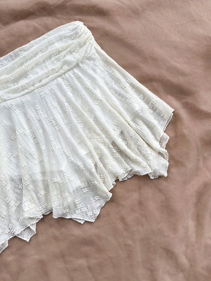 Soleia Women WYWH Vacation Asymmetric Hem Knit Skirt, White Skirt, High Waist A-Line Skirt, Suitable For Summer, Graduation, Wedding