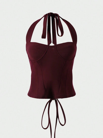 Solid Color Backless Sexy Strapless Camisole Vest For Women, Casual Blouse For Vacation, Beach, Street, Party