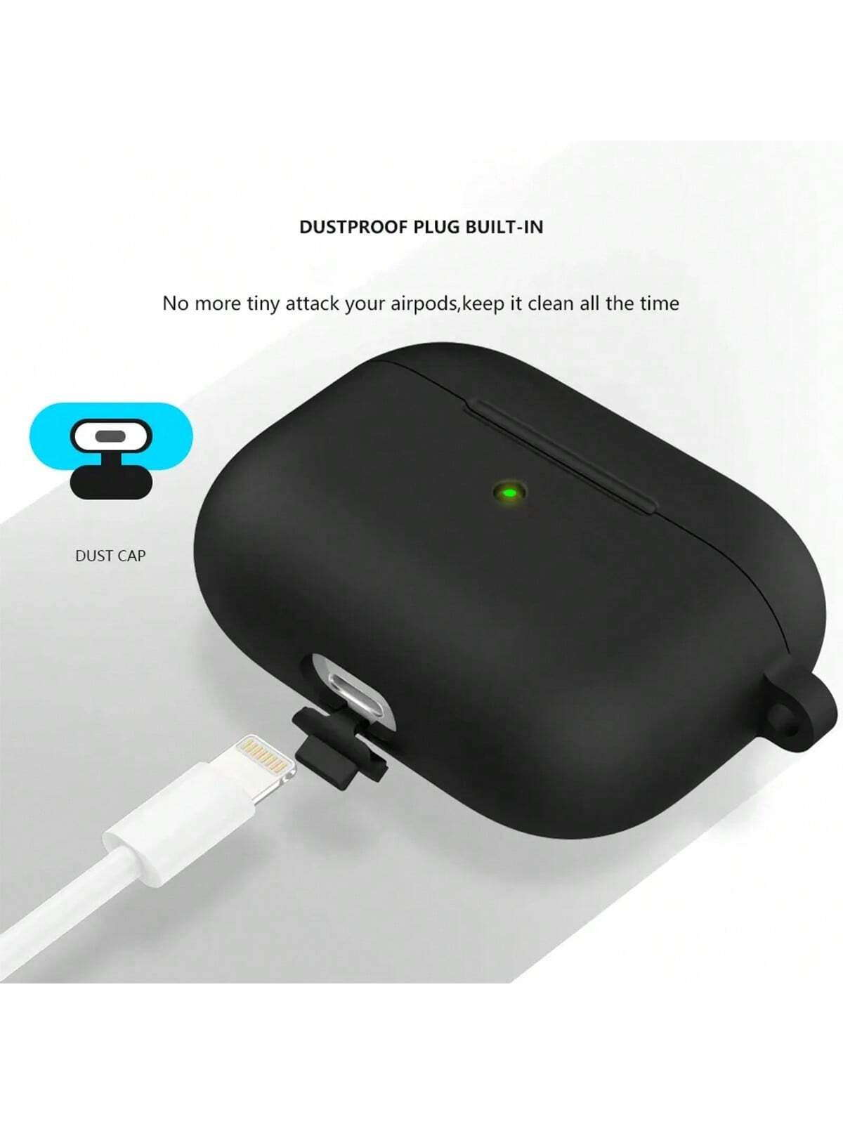 Solid Color Black Silicone Apple 1pc Plain Silicone Earbuds Protective Black Case Compatible With Airpods With Carabiner Gift New Arrival Mom