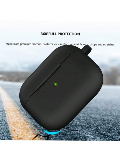 Solid Color Black Silicone Apple 1pc Plain Silicone Earbuds Protective Black Case Compatible With Airpods With Carabiner Gift New Arrival Mom