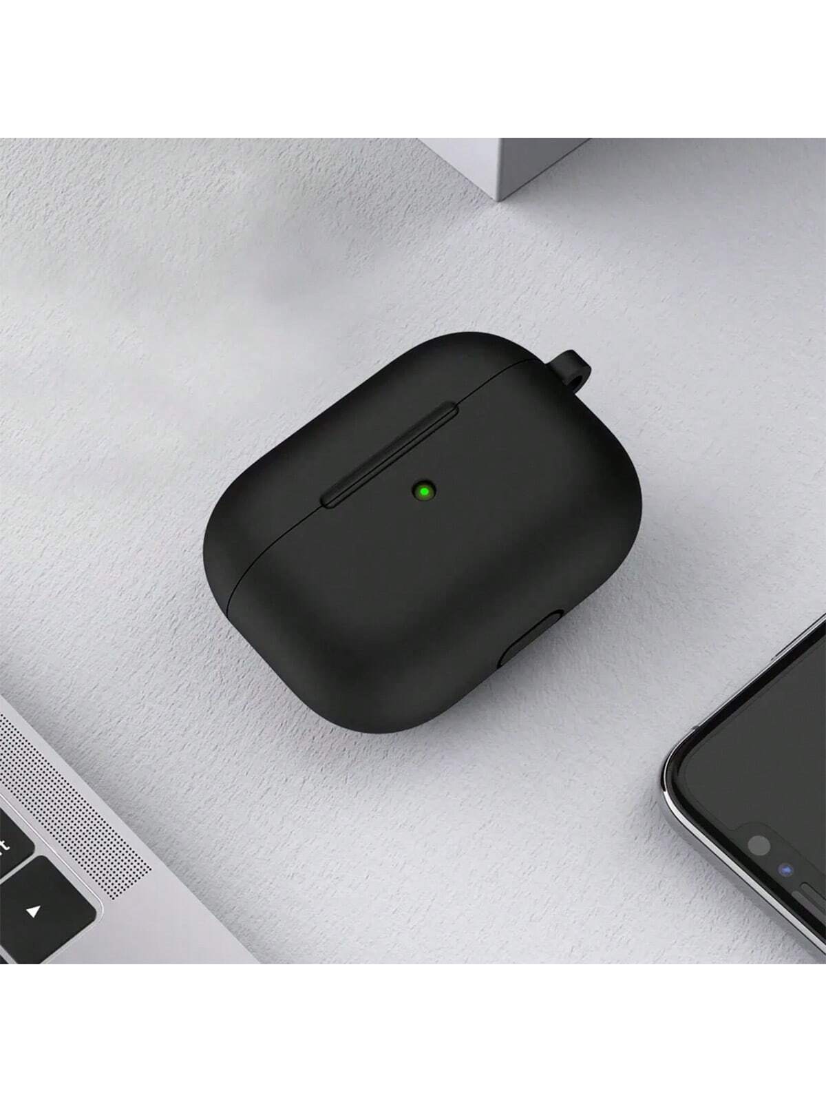 Solid Color Black Silicone Apple 1pc Plain Silicone Earbuds Protective Black Case Compatible With Airpods With Carabiner Gift New Arrival Mom