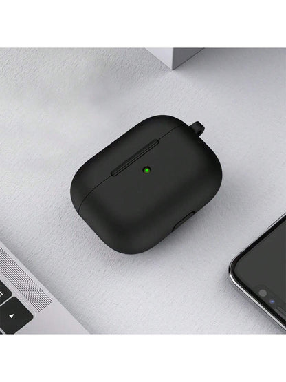 Solid Color Black Silicone Apple 1pc Plain Silicone Earbuds Protective Black Case Compatible With Airpods With Carabiner Gift New Arrival Mom
