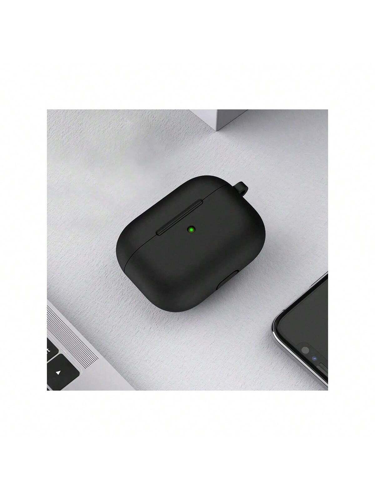 Solid Color Black Silicone Apple 1pc Plain Silicone Earbuds Protective Black Case Compatible With Airpods With Carabiner Gift New Arrival Mom