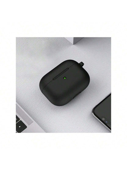Solid Color Black Silicone Apple 1pc Plain Silicone Earbuds Protective Black Case Compatible With Airpods With Carabiner Gift New Arrival Mom