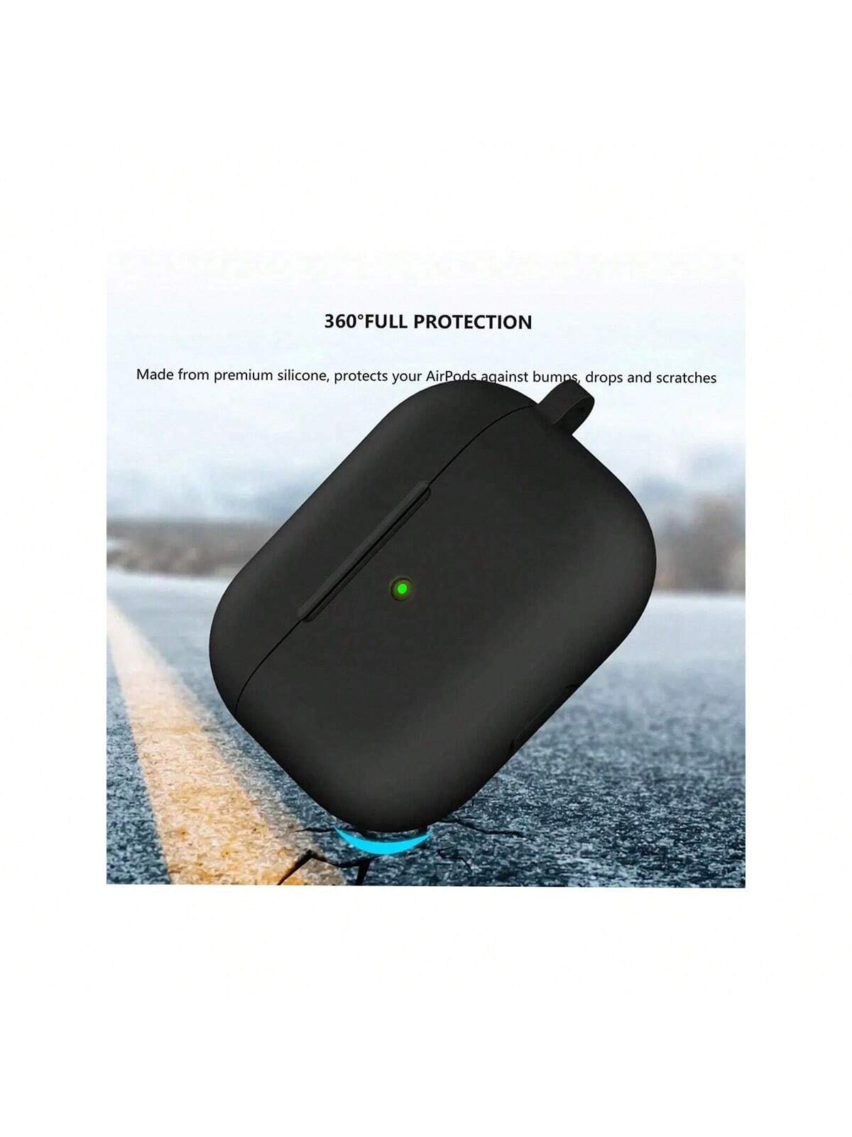 Solid Color Black Silicone Apple 1pc Plain Silicone Earbuds Protective Black Case Compatible With Airpods With Carabiner Gift New Arrival Mom