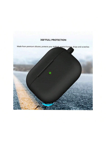 Solid Color Black Silicone Apple 1pc Plain Silicone Earbuds Protective Black Case Compatible With Airpods With Carabiner Gift New Arrival Mom