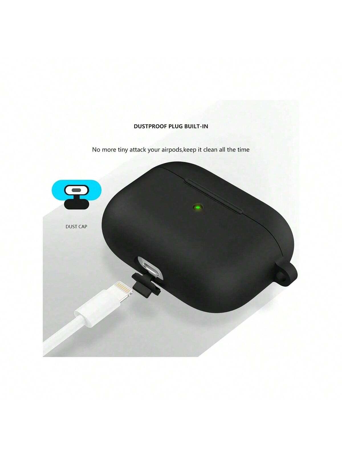 Solid Color Black Silicone Apple 1pc Plain Silicone Earbuds Protective Black Case Compatible With Airpods With Carabiner Gift New Arrival Mom