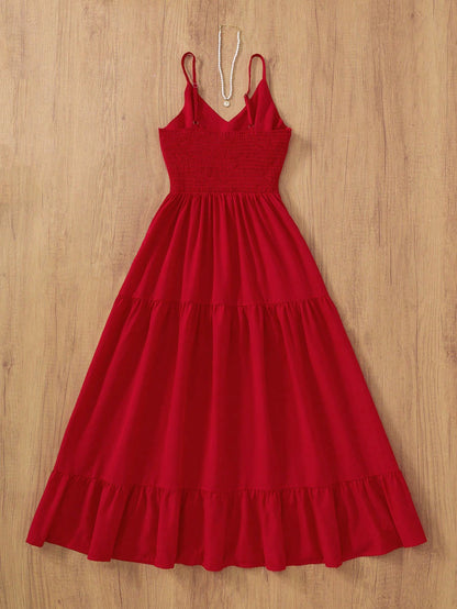 Solid Color Elegant Casual Loose Backless A-Line Dress, Suitable For Parties, Formal Events, Weddings, Spring/Summer Party Red