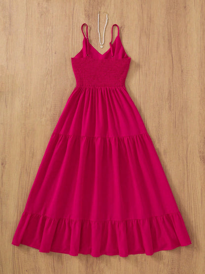 Solid Color Elegant Casual Loose Backless A-Line Dress, Suitable For Parties, Formal Events, Weddings, Spring/Summer Party Red