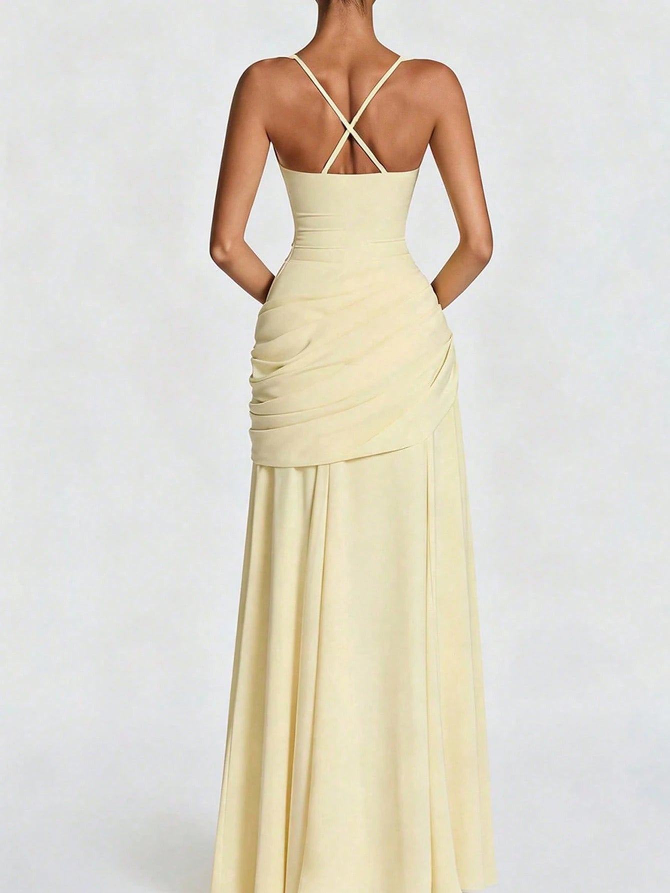 Solid Color High Waist Sexy Fitted Pleated Square Neck Dress Elegant Summer